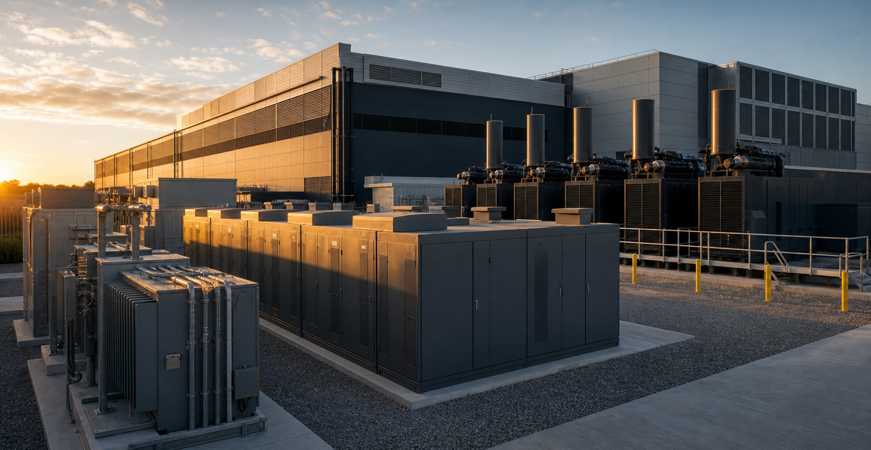 Utility, battery, and backup power infrastructure serving a data center