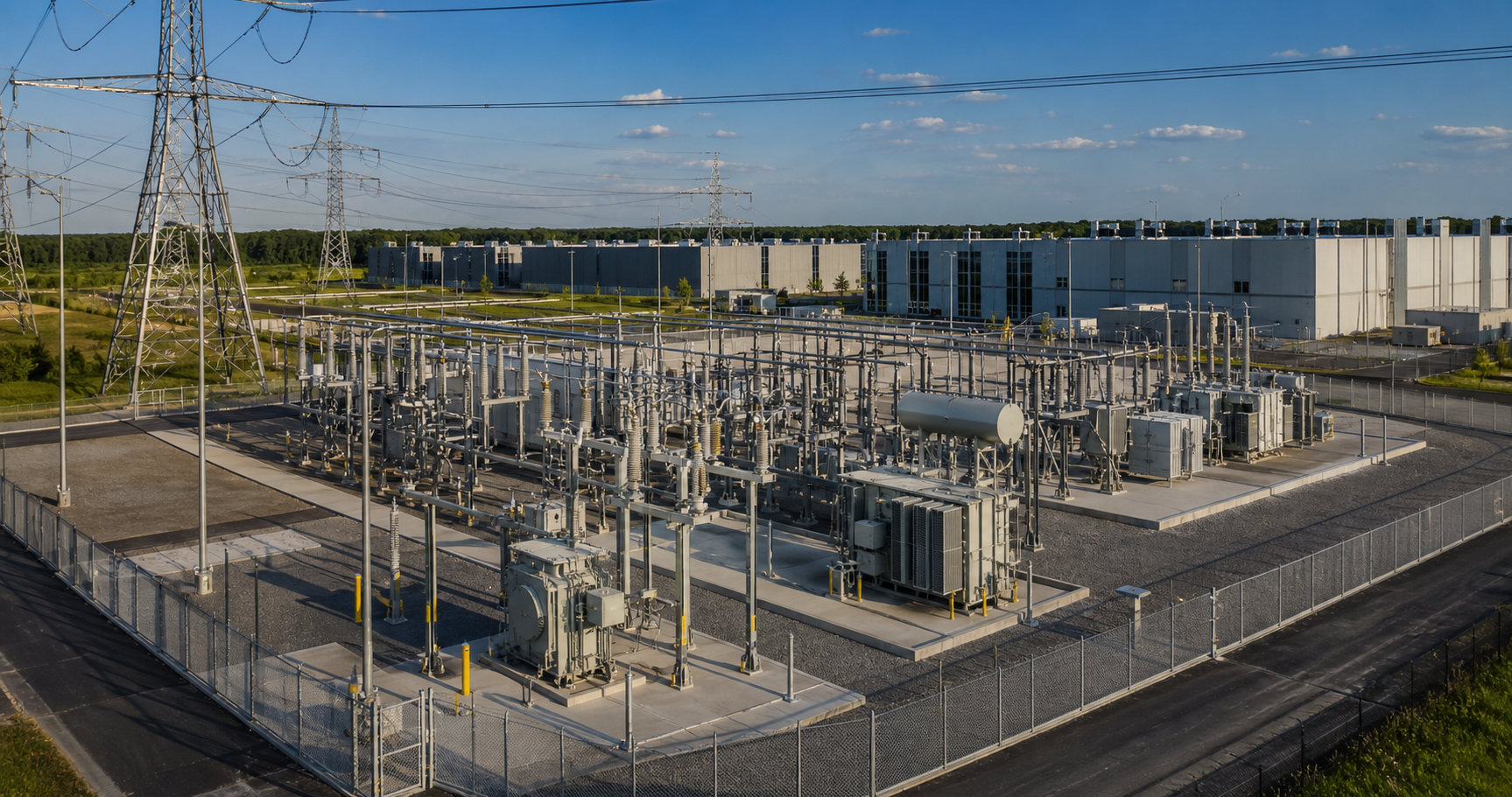 Utility substation supplying a modern data center campus